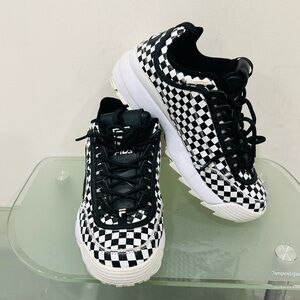 Fila Disruptor II Black White Checker 5FM00601-013 Women's Shoe Size 9,5